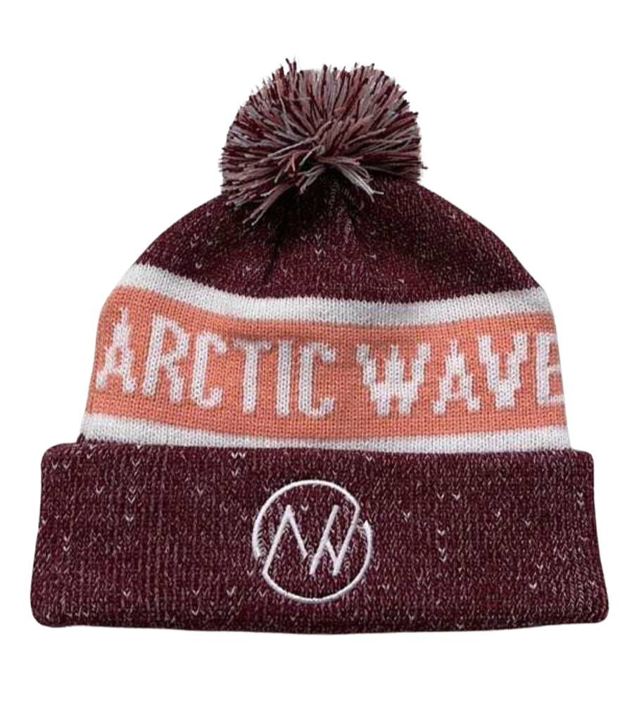 winter hat, pom hat, heathered maroon, unisex, OSFM, multi-colored pom
